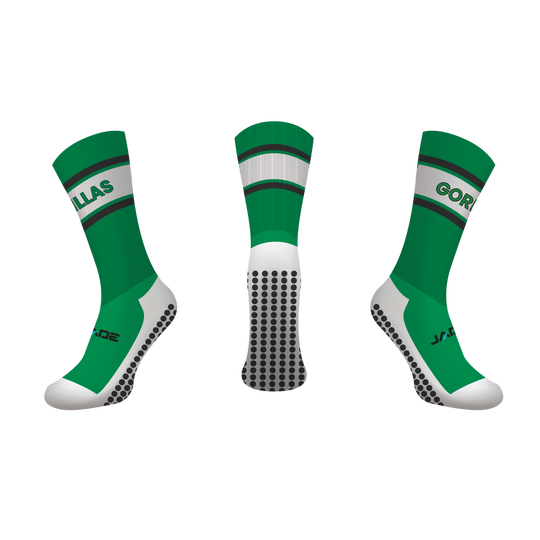 GYMEA GORILLAS GRIP CREW SOCKS - GREEN/WHITE/BLACK - MIN QTY'S APPLY