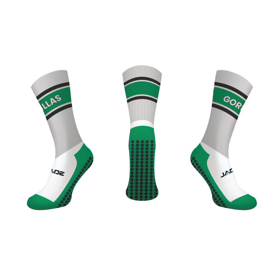 GYMEA GORILLAS GRIP CREW SOCKS - WHITE/GREEN/BLACK - MIN QTY'S APPLY