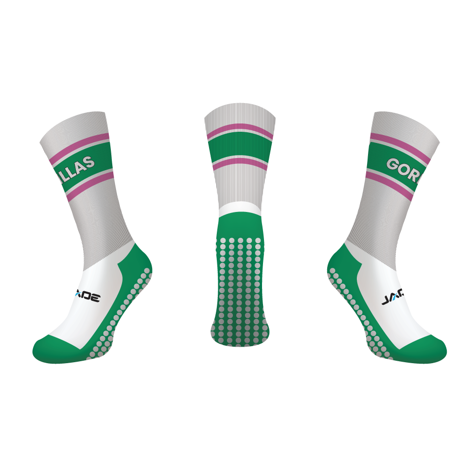 GYMEA GORILLAS GRIP CREW SOCKS - WHITE/GREEN/PINK - MIN QTY'S APPLY