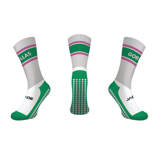 GYMEA GORILLAS GRIP CREW SOCKS - WHITE/GREEN/PINK - MIN QTY'S APPLY