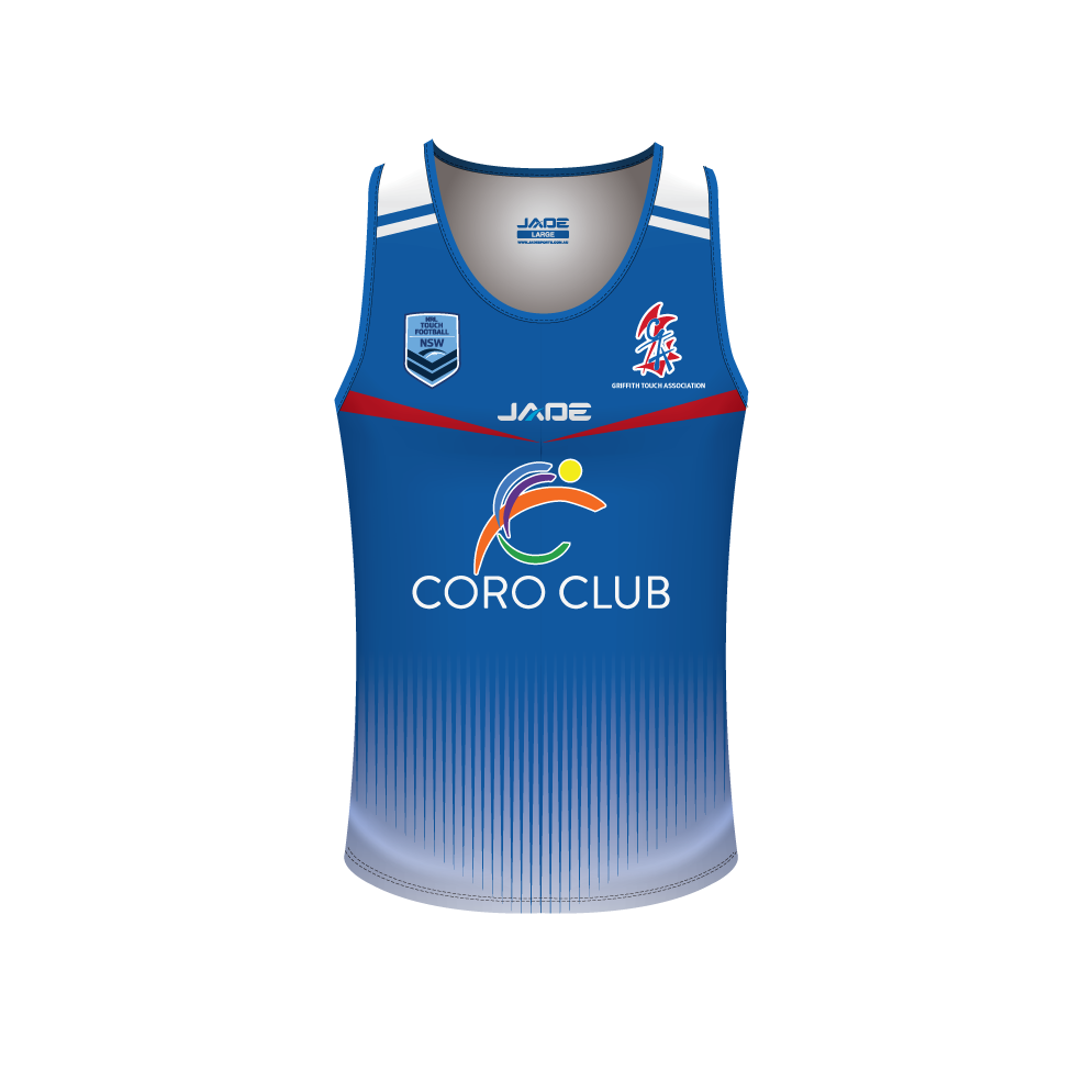 GRIFFITH TOUCH TRAINING SINGLET ROYAL- MINIMUM QTY'S APPLY