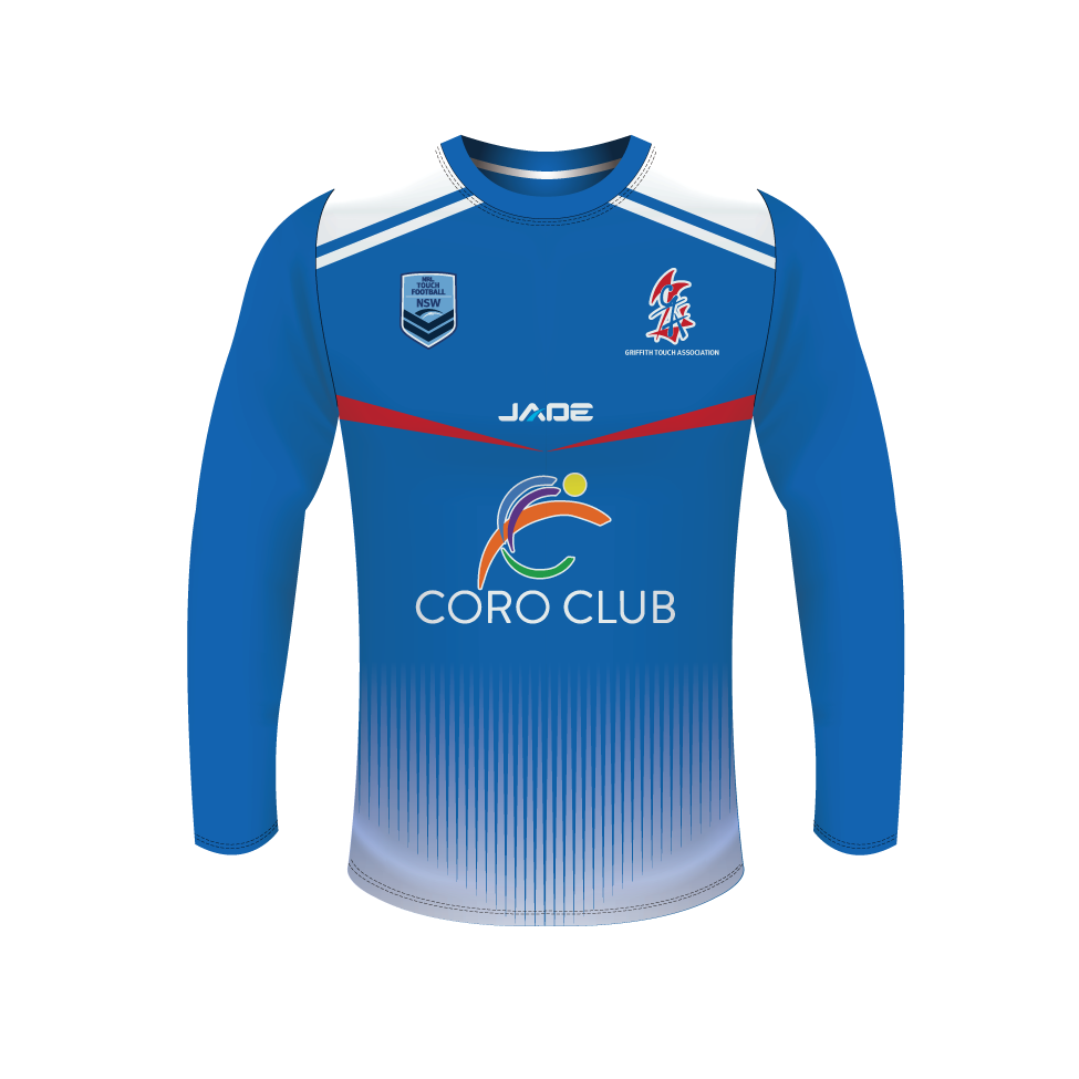 GRIFFITH TOUCH LONG SLEEVE TRAINING TEE ROYAL- MINIMUM QTY'S APPLY